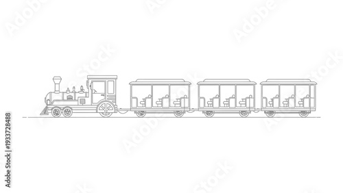 Vintage Steam Train Outline: A charming vintage steam train, depicted in elegant outline, chugs along the tracks, evoking a sense of nostalgic journeys and childhood wonder.