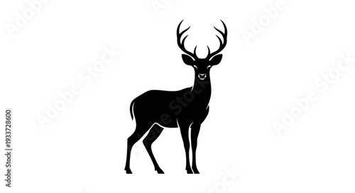 Black Silhouette Deer with Antlers.