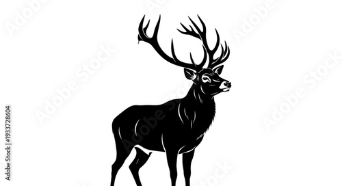 Black Silhouette Deer with Antlers.