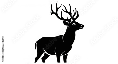 Black Silhouette Deer with Antlers.