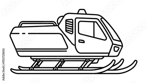 Snowmobile Vector Illustration: A sleek snowmobile silhouette, designed with bold lines, embodies winter adventure and recreational snow sport. 