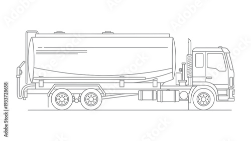 Fuel Tanker Truck Silhouette: A detailed outline of a fuel tanker truck, showcasing its industrial design, ideal for illustrating transport and logistics.