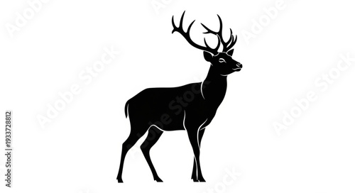 Black Silhouette Deer with Antlers.