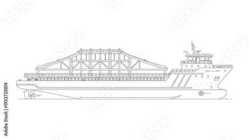 Heavy Cargo Ship: A detailed technical drawing of a heavy cargo ship. The image showcases the vessel's structure, design, and functionality, ideal for maritime and industrial purposes.
