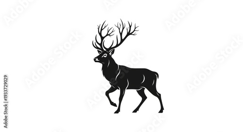 Black Silhouette Deer with Antlers.
