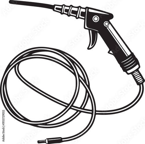 Air Blow Gun with Coiled Hose Line Vector Illustration Black and White