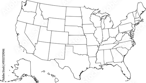 Blank Map of the United States of America: Outlined States, No Labels, for Education and Design