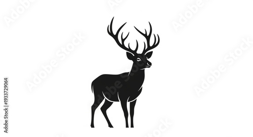 Black Silhouette Deer with Antlers.