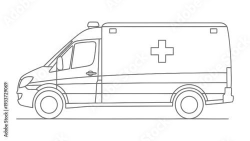 Ambulance in Emergency Service: Clean, line art portrayal of a classic ambulance ready to serve. Capturing the essence of emergency medical services.