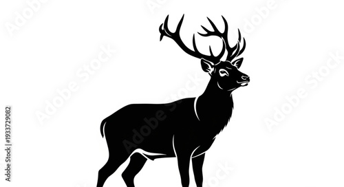 Black Silhouette Deer with Antlers.