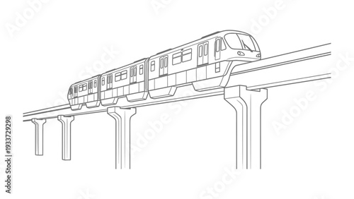 Elevated Monorail: An architectural marvel of modern transport, this sleek monorail car traverses a raised track, signifying innovation and efficient urban travel.