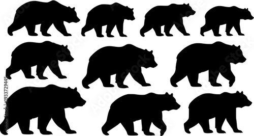 Black Bear Silhouettes in a Grid Pattern: Wildlife Motif
