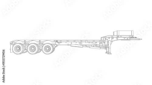 Transport Trailer: A detailed monochrome illustration of a heavy-duty transport trailer, a key component in the logistics and transport of goods and materials.