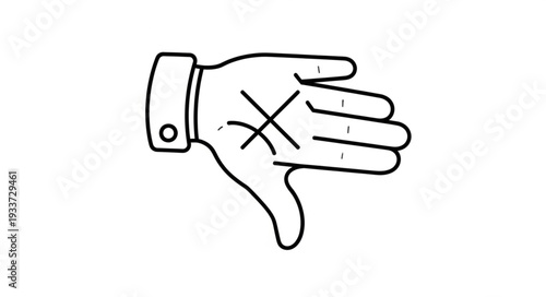 Hand with X mark on palm showing disapproval.