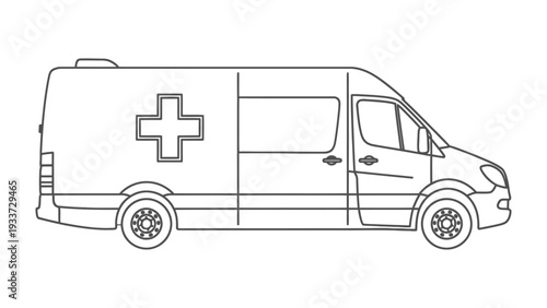 Ambulance Service: A modern ambulance, depicted in a clean, minimalist style, showcasing the essential features of a life-saving vehicle and its association with emergency medical services.