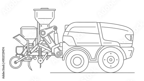 Agricultural machinery diagram: A detailed diagram showcasing the mechanics of a modern agricultural machine, with its intricate systems and precision. 