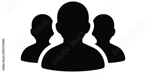 Team icon illustration, black silhouette design, group figures, community motif, social interaction, collective entity, user symbol, decorative artwork, flat vector drawing