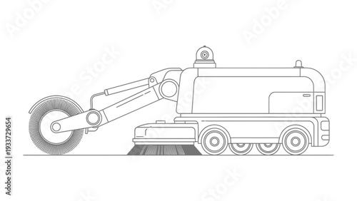 Street Sweeper on Duty: A detailed outline of a street sweeper, designed for efficient city maintenance and cleanliness.