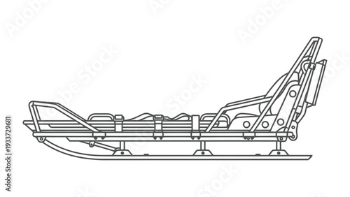 Medical Transport Sled: A detailed illustration of a medical transport sled, engineered for the safe conveyance of patients in challenging, snow-covered terrains. 