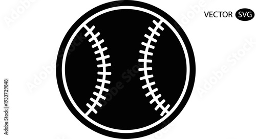 Black and White Baseball Icon - Vector Graphic