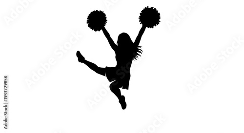 Cheerleader Silhouette Jumping with Pom Poms