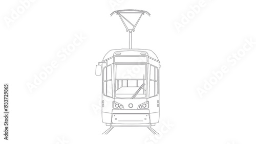 Vintage Tram Silhouette: An illustrative outline of a classic tram car, a symbol of urban transportation and historic charm, captures the essence of a bygone era.