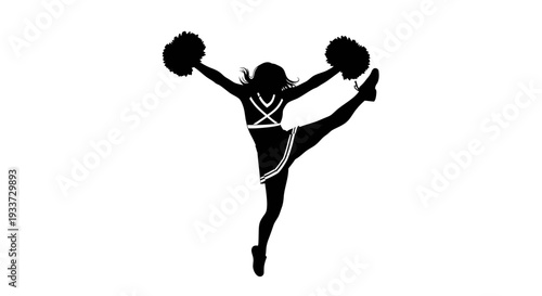 Silhouette of a Cheerleader Performing a High Kick with Pom-Poms