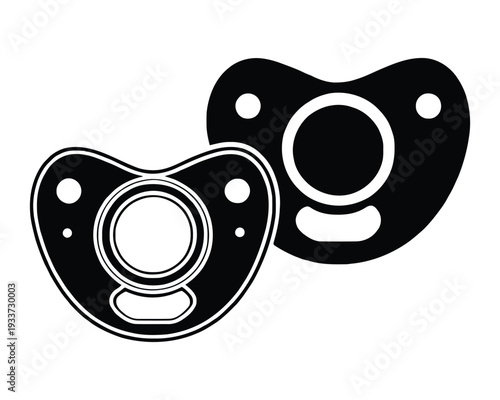 Baby silhouette Black and white pacifier pair with symmetrical and circular holes