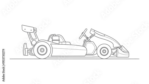 Racing Kart: A sleek and dynamic outline of a racing kart, ready for action. Depicting speed, competition, and the thrill of the track.