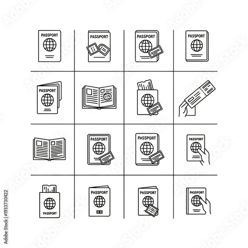 Collection of Passport and Travel Document Line Icons