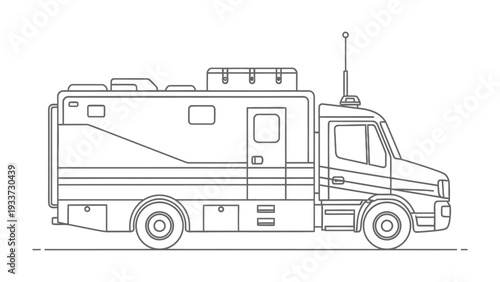 Truck's Journey: A detailed outline of a robust truck, rendered in sharp lines, is captured in this image. Its design suggests a vehicle capable of navigating diverse terrains.