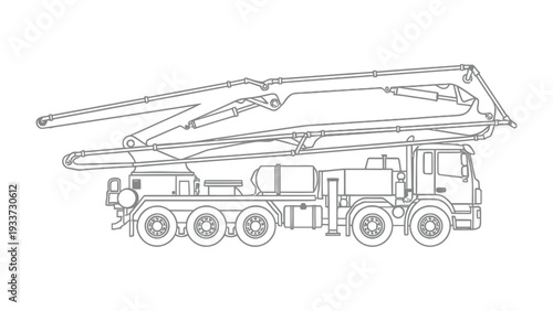 Concrete Mixer Truck: An industrial concrete mixer truck, a symbol of construction and engineering, rendered in clean lines, perfect for architectural visualization and construction projects.