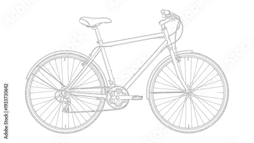 Bicycle Outline: A simple bicycle stands in sharp focus, its sleek frame and components meticulously outlined against a soft background.
