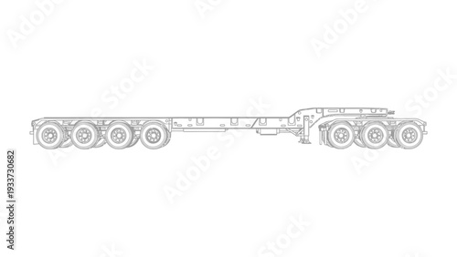 Skeleton of a Transportation Marvel: An intricate blueprint of a semi-trailer, emphasizing the robust framework essential for global logistics, is presented.