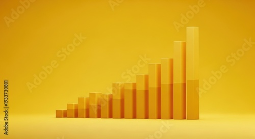 A 3d bar chart with ascending bars on a yellow background