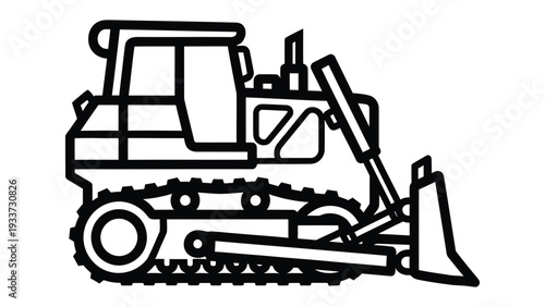 Bulldozer Line Art: A clean, minimalist line drawing of a powerful bulldozer, showcasing its robust design and heavy-duty capabilities. 