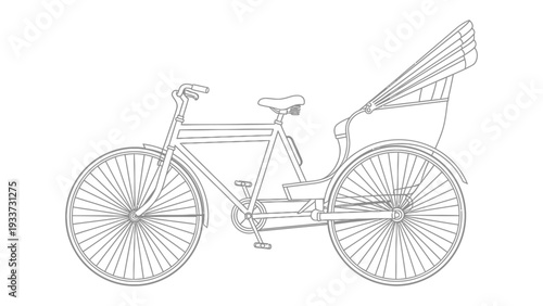 Classic Rickshaw Illustration: An elegant line drawing of a traditional rickshaw, a quintessential symbol of leisurely transport and cultural charm.