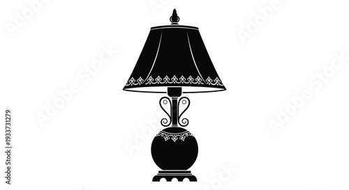 A detailed black silhouette of a vintage table lamp with ornate detailing and a classic shape silhouette