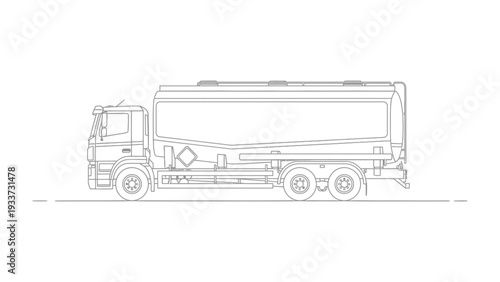 Tanker Truck Illustration: A detailed outline of a tanker truck, designed to transport liquids, showcases its design and engineering.