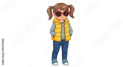 Young Girl Wearing Sunglasses and Jacket.