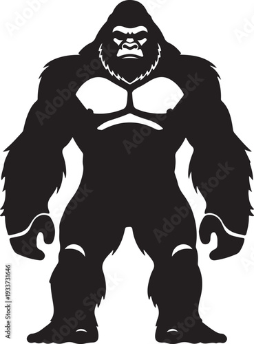 Imposing silhouette of a mighty ape-like creature, embodying strength and untamed wilderness, perfect for designs requiring a powerful primal symbol or legendary beast motif