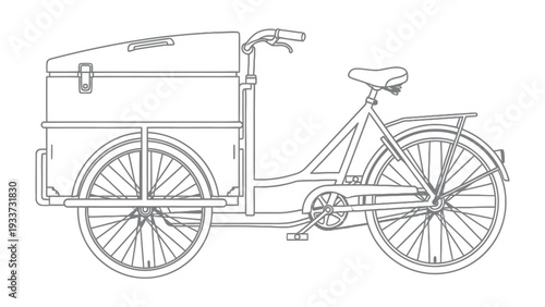 Cargo Bicycle: a black and white illustration of cargo bicycle for carrying various items.