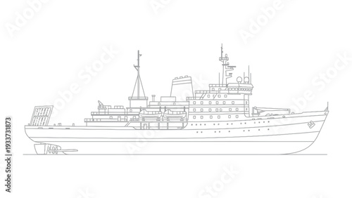 Seaworthy Vessel: This detailed illustration showcases a sleek and powerful ship, designed for exploration and adventure on the open water.