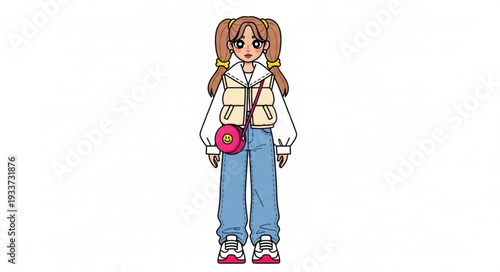 Young Girl with Cartoon Style Illustration.