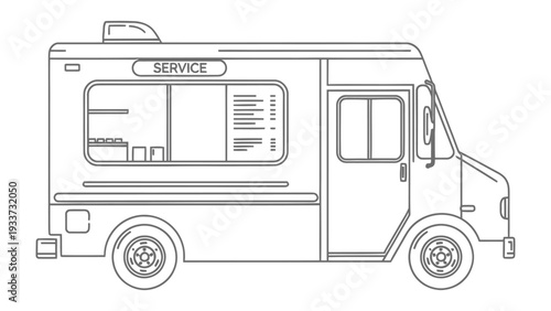Mobile Culinary Hub: An illustrative outline of a food truck, ready to serve up culinary delights on the go, showcasing modern convenience and street food culture. 