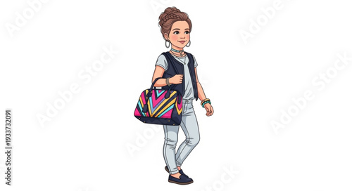 Young Man with Colorful Bag Walking.