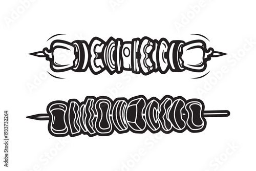 Stylish grilled kebab stick silhouette on white background