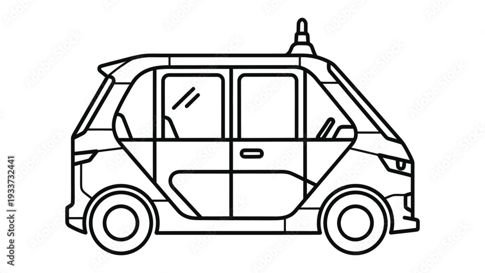 Fototapeta premium Autonomous vehicle innovation: The image shows a sleek, modern autonomous vehicle, highlighting technological advancement in transportation.