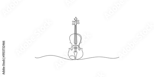 A minimalist continuous line art drawing of a violin on a clean white background