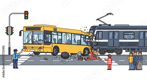 Yellow School Bus Train Collision Accident.